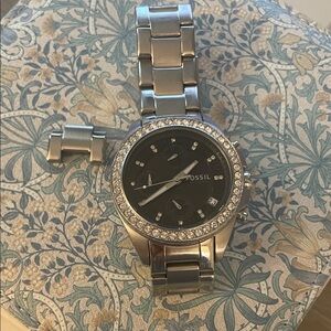 Fossil Silver Watch with Black Dial